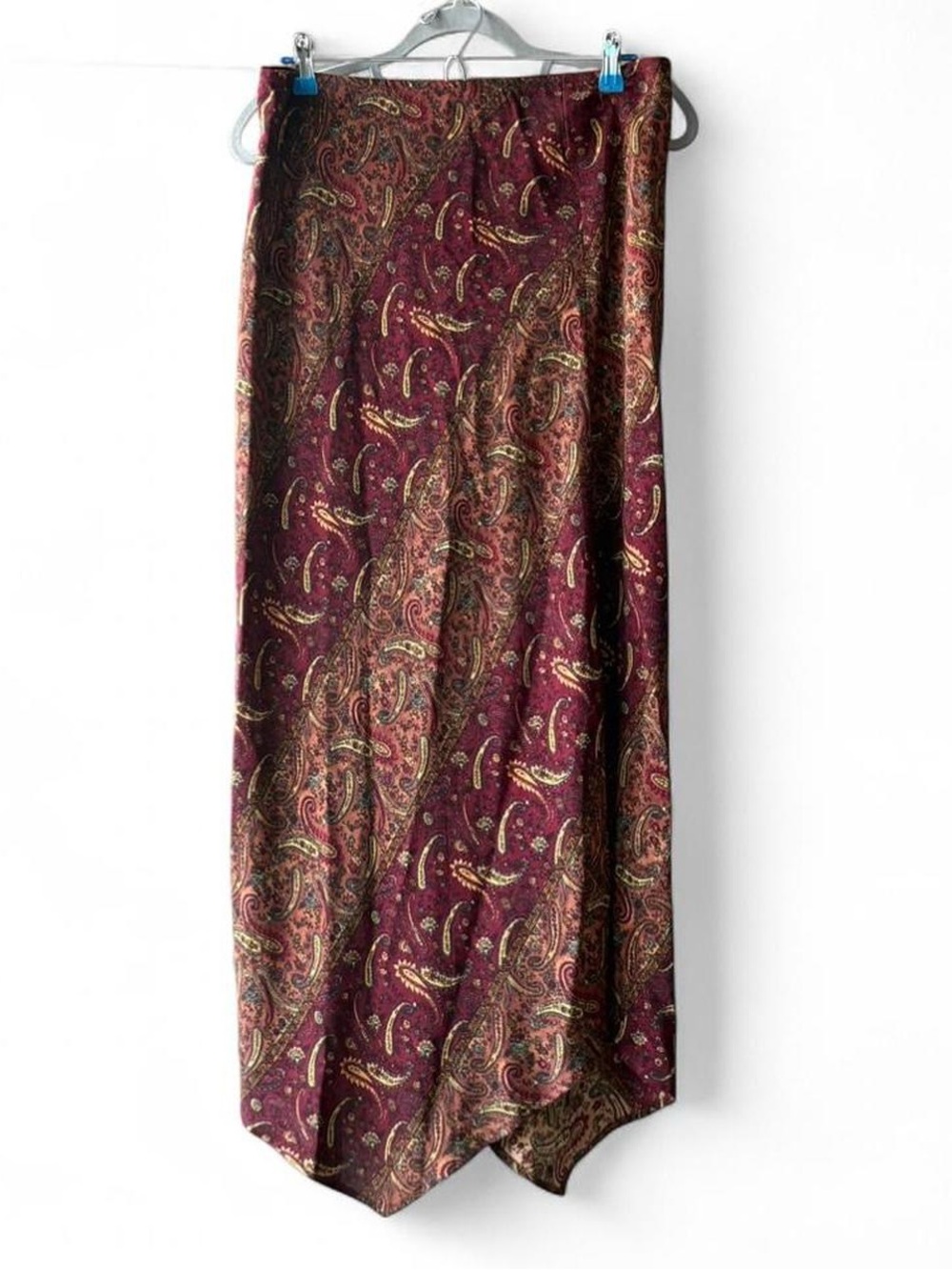 Vintage Lapis Boho Paisley Patterned Dark Red & Brown Maxi Skirt Size L